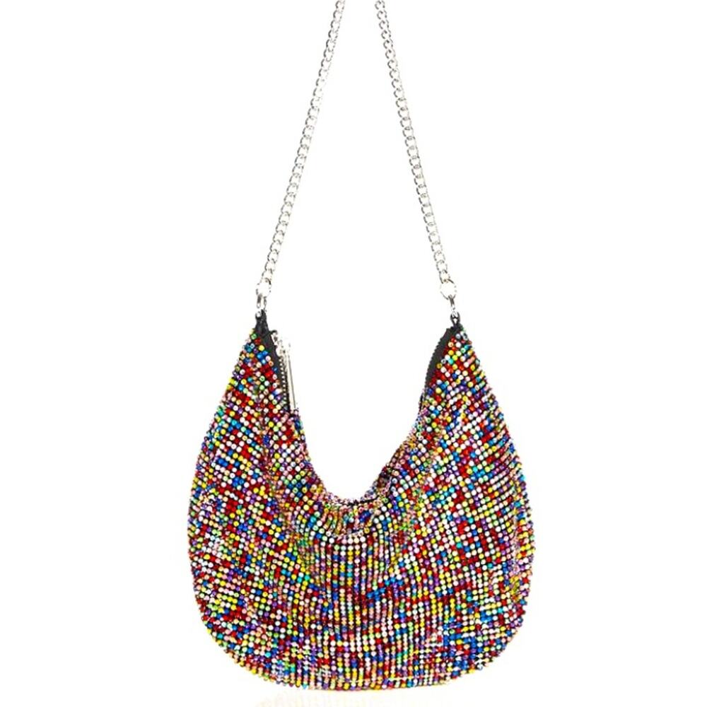 NWT MSRP$128 AQUA Crystal Mesh Beaded Shoulder Bag in Rainbow